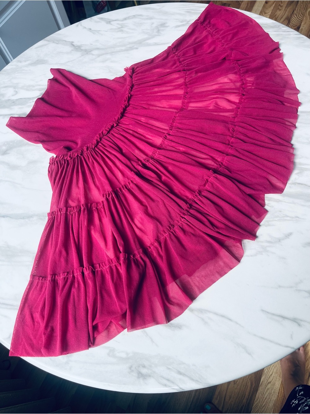 Vintage Y2K Tiered Ruffled Tulle Mini Skirt in Magenta Low Rise NEW